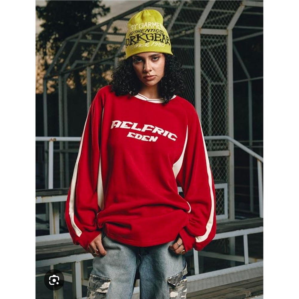 Aelfric Eden Mens Burgundy White Raglan Streetwear Sweatshirt Pullover Size L